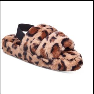 NWT Jenni Faux Fur Leopard Print Slippers, Large (9-10)